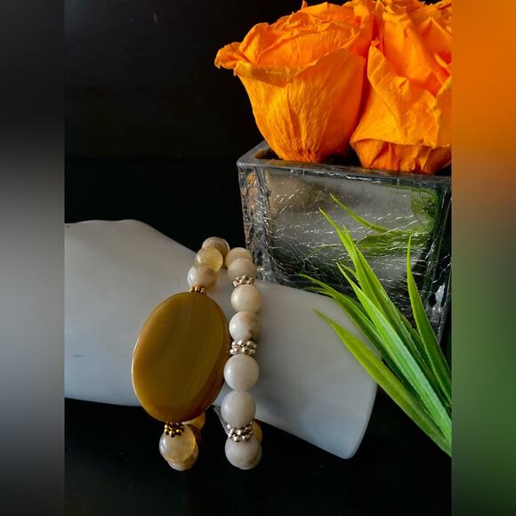 ALL THINGS BEAUTIFUL: Dendritic Agate Faceted w/Oval Fire Agate Set (NWOT) - Picture 3 of 7